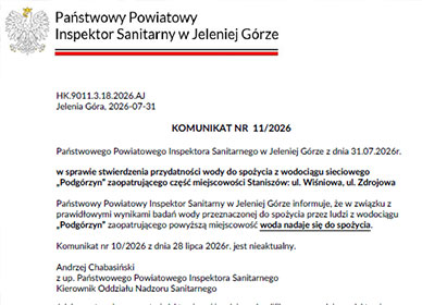 Woda w Staniszowie ponownie zdatna do spożycia